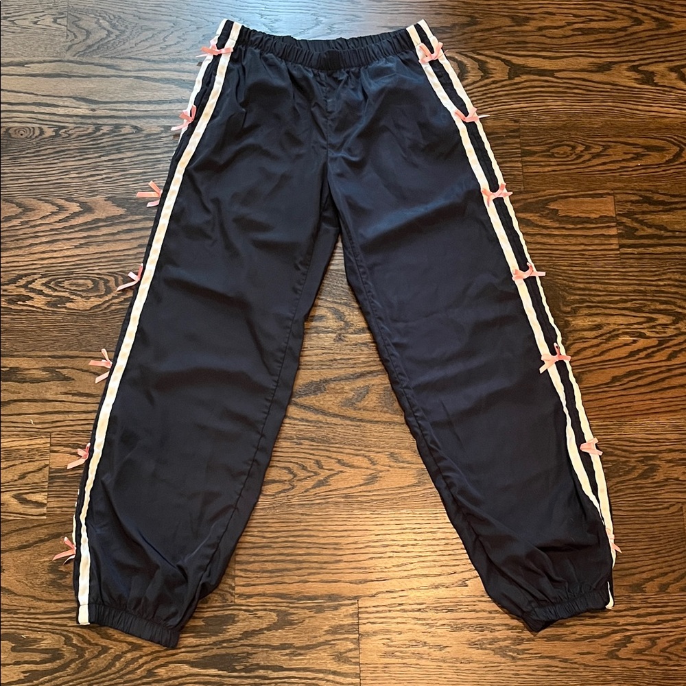 Edikted navy blue track pants with Pink Bow Accents